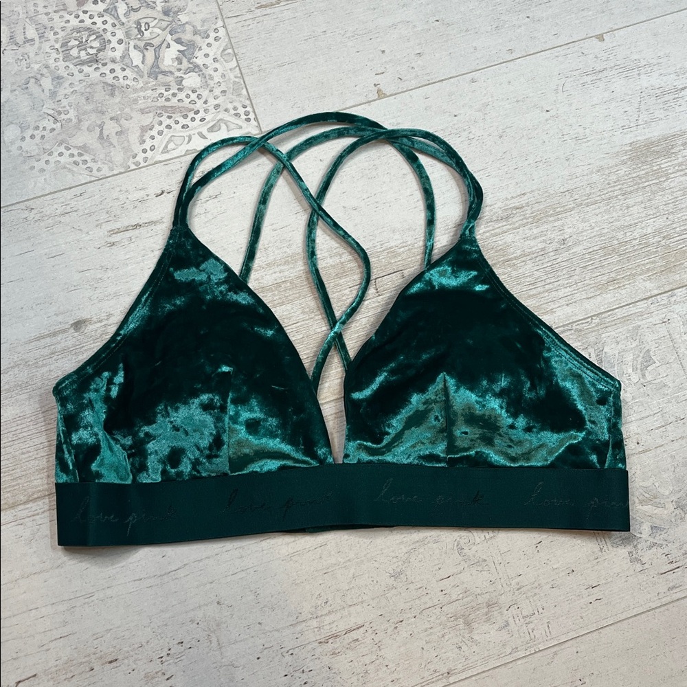 Pink Victoria’s Secret Green Velvet Bralette Size Large